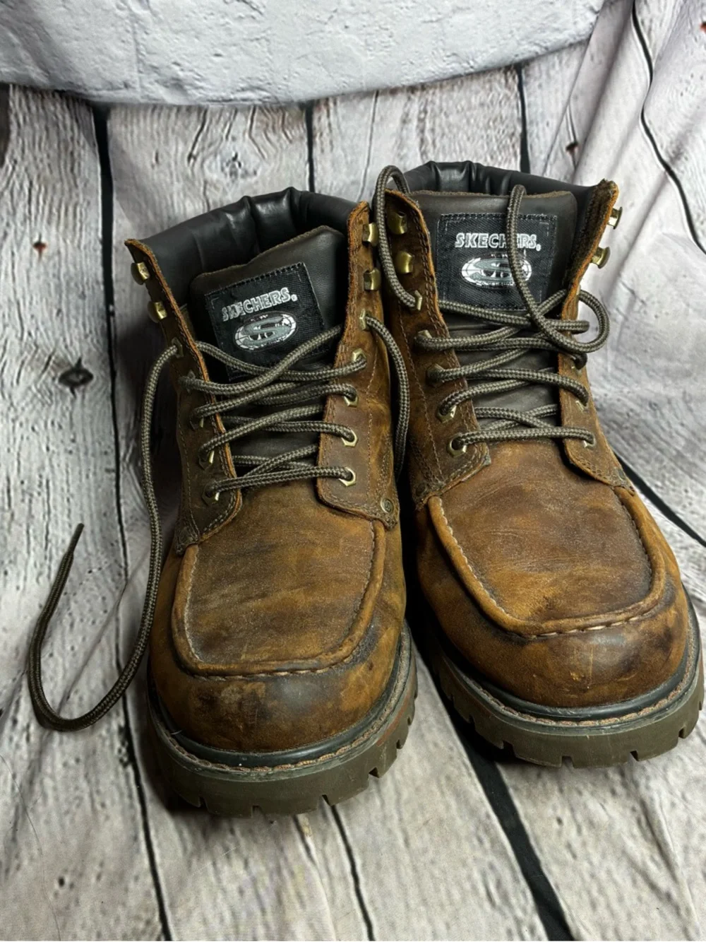 Skechers‎ Bruiser 6643 Men’s Brown Leather Lace Up Lug Sole Boots Size 12 GUC